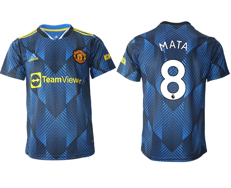 Men 2021-2022 Club Manchester United Second away aaa version blue #8 Soccer Jersey->real madrid jersey->Soccer Club Jersey